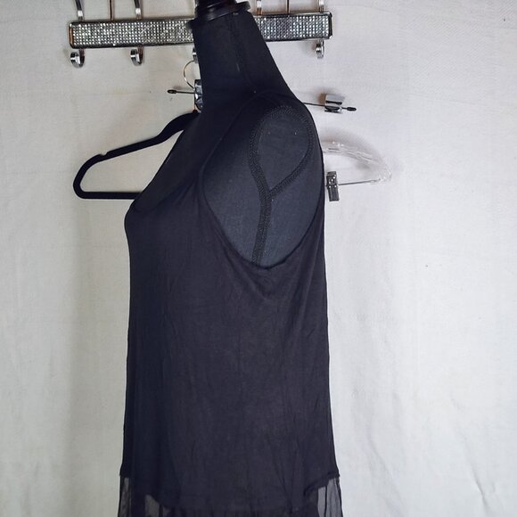 Eikosi Black Rayon Span Spaghetti Strap Tiered Poly Mesh Lace Cami Top Size 2XL - Picture 7 of 16